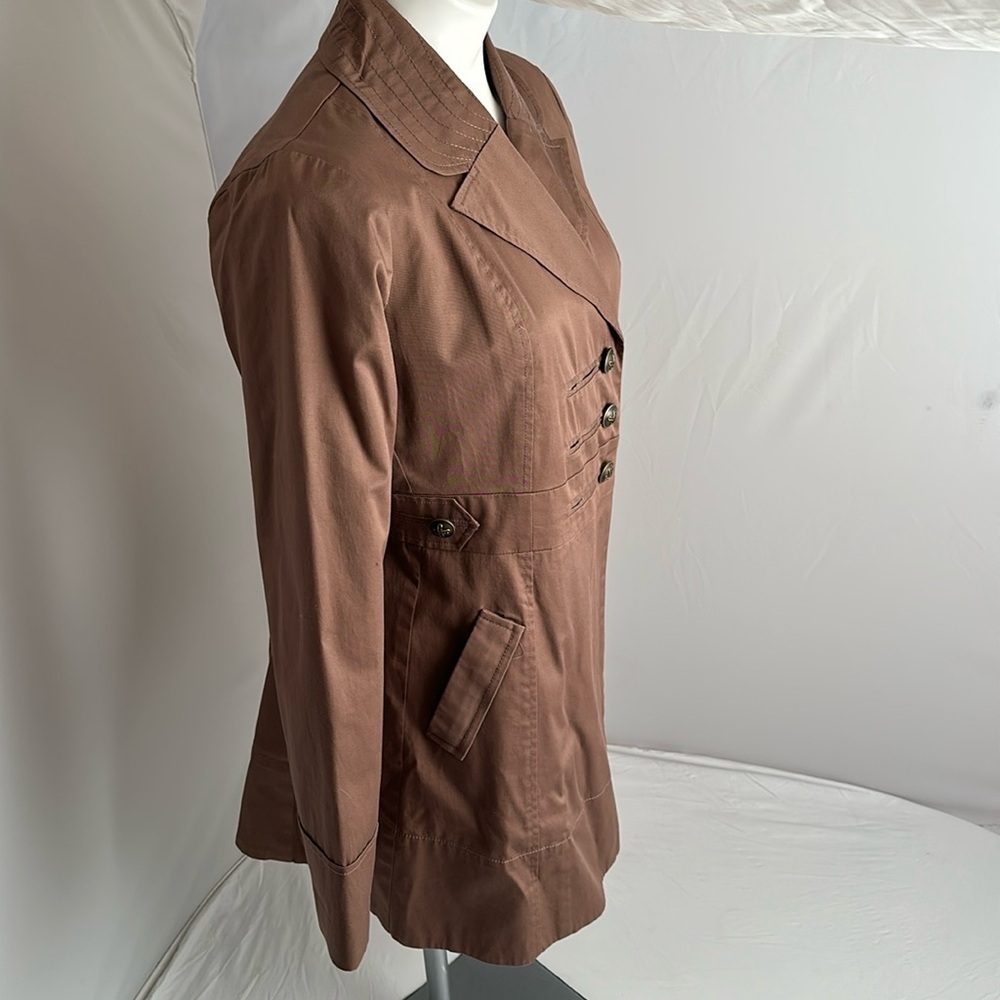 Jolt Y2K tan latte fitted double breasted military style trench coat L - Picture 3 of 10
